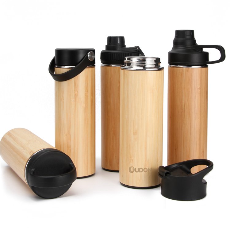 0.5L Custom Acceptable Bamboo Vacuum Flask Insulated Stainless Steel Bamboo Travel Mug
