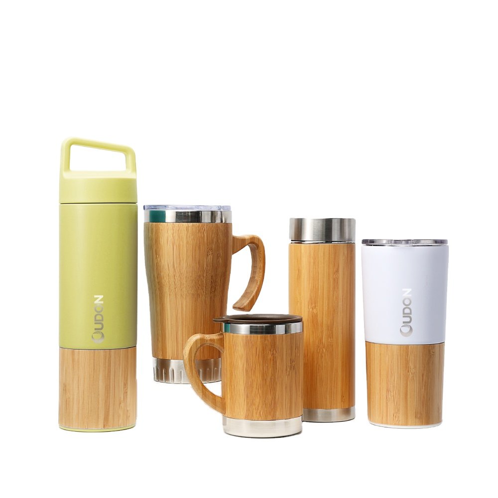 0.5L Custom Acceptable Bamboo Vacuum Flask Insulated Stainless Steel Bamboo Travel Mug