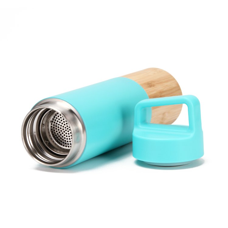 0.5L Custom Acceptable Bamboo Vacuum Flask Insulated Stainless Steel Bamboo Travel Mug