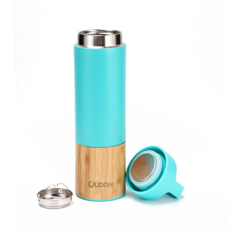 0.5L Custom Acceptable Bamboo Vacuum Flask Insulated Stainless Steel Bamboo Travel Mug