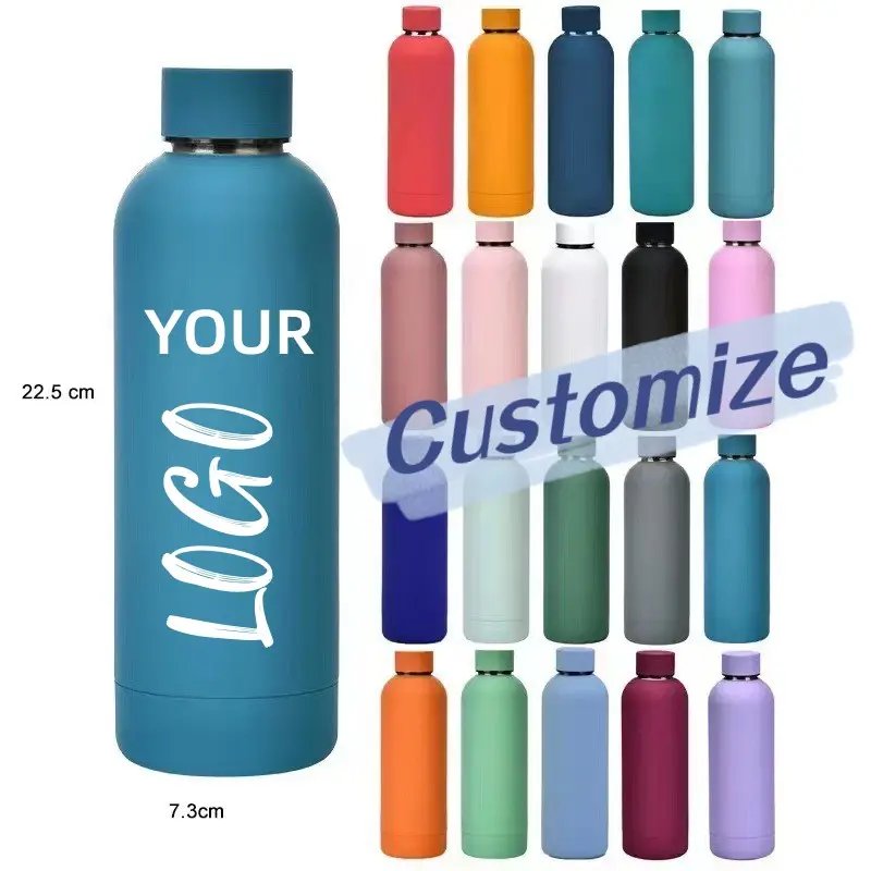 Customized rubber coating Vacuum Insulated Black metal sports drink 500ml Stainless Steel thermal water bottles With Logo