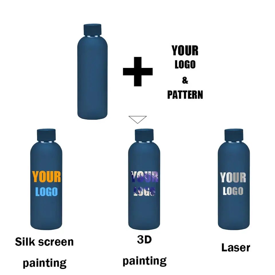 Customized rubber coating Vacuum Insulated Black metal sports drink 500ml Stainless Steel thermal water bottles With Logo