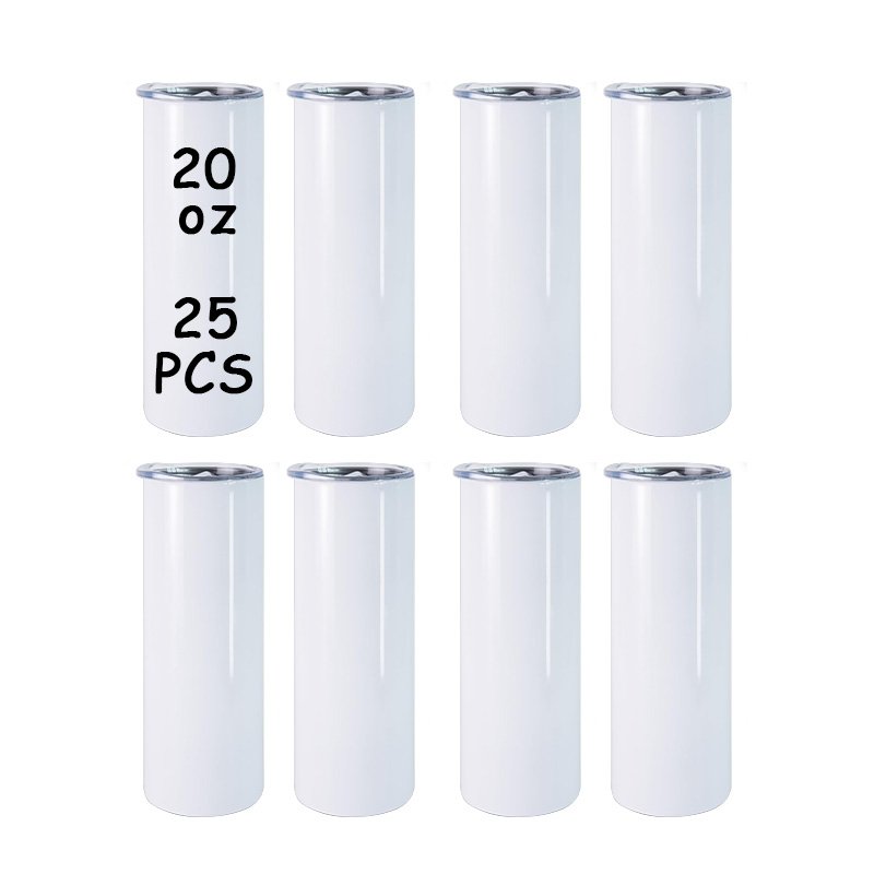 Usa Warehouse Reusable 20 oz Stainless Steel Flat Edge Straight Skinny Blank Sublimation Tumbler with Straws and Lids