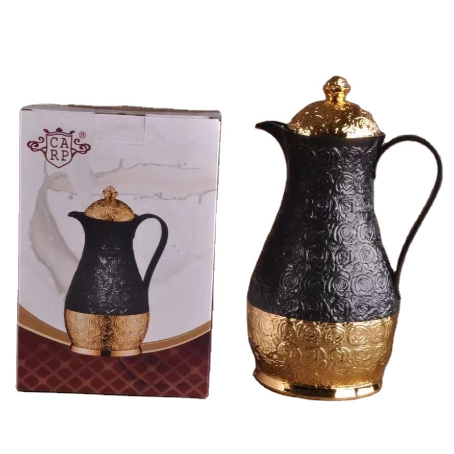 New Arrival High Quality Arabic Style 1000ml 1L Thermos Coffee Pot Vaccum Flask Teapot Set With Gold Lid