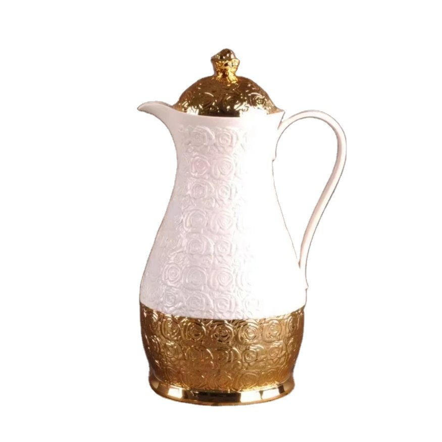 New Arrival High Quality Arabic Style 1000ml 1L Thermos Coffee Pot Vaccum Flask Teapot Set With Gold Lid