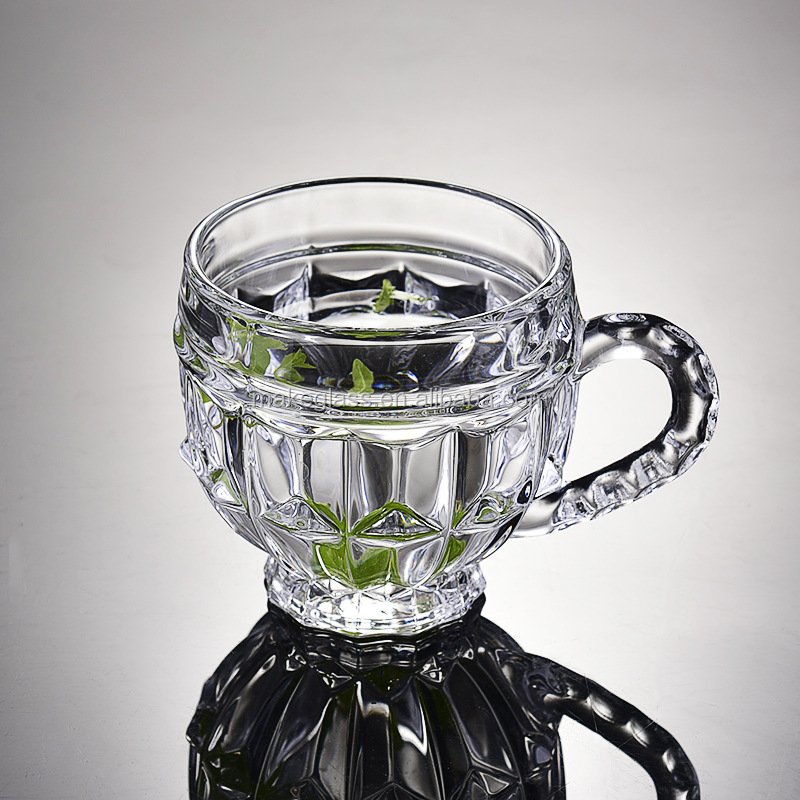 High quality home decoration use drinking glassware glass mugs glass cup with handle