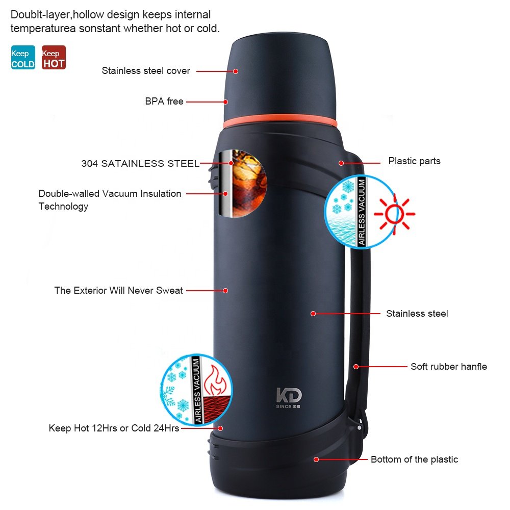 Wholesale 2L 2.5L Large Capacity Stainless Steel Outdoor Travel Water Bottle Double Wall Insulated Thermos flask With Handle