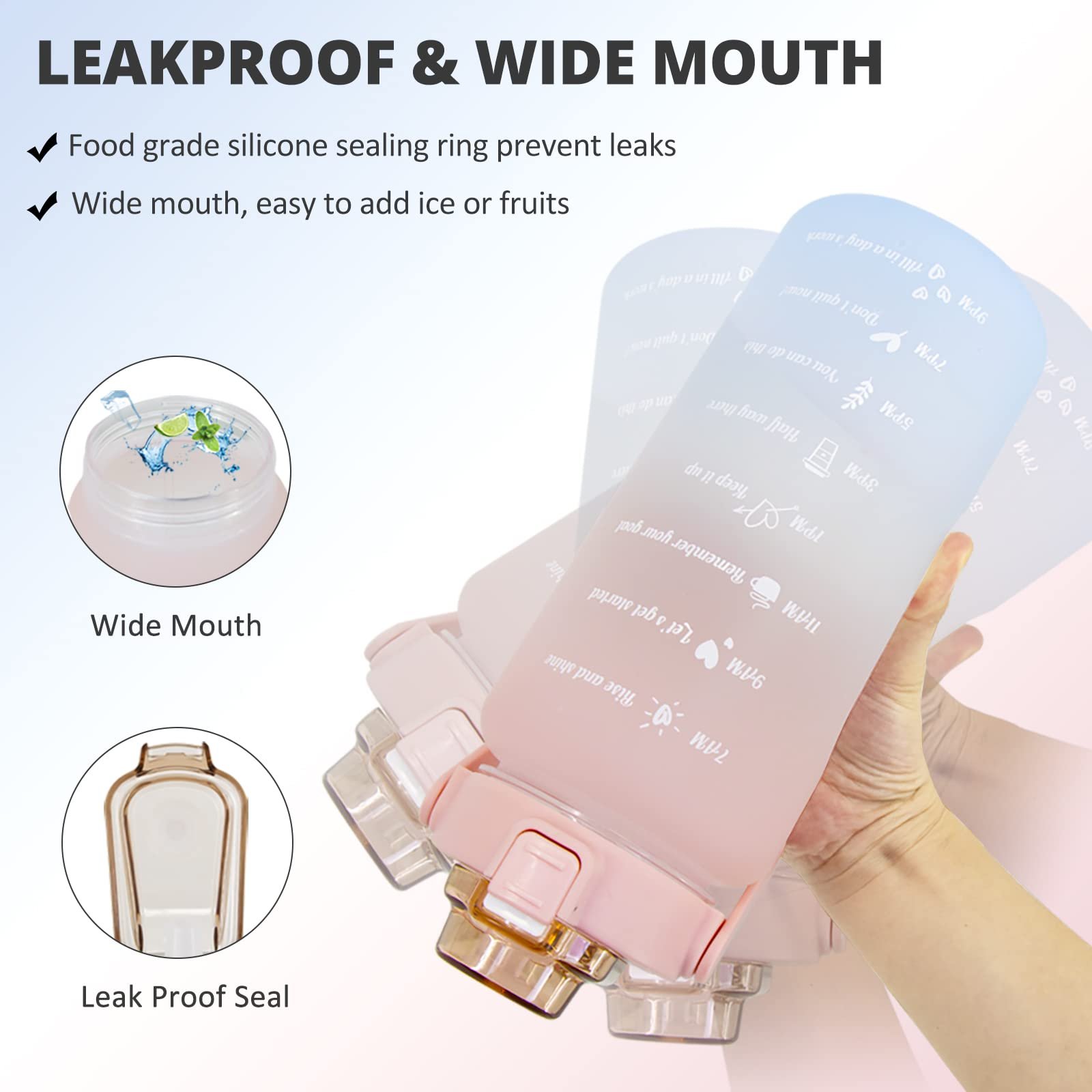 Direct Drinking Half Gallon Motivational Gradient Time Encouraging Marker Water Bottle With Straw And Handle
