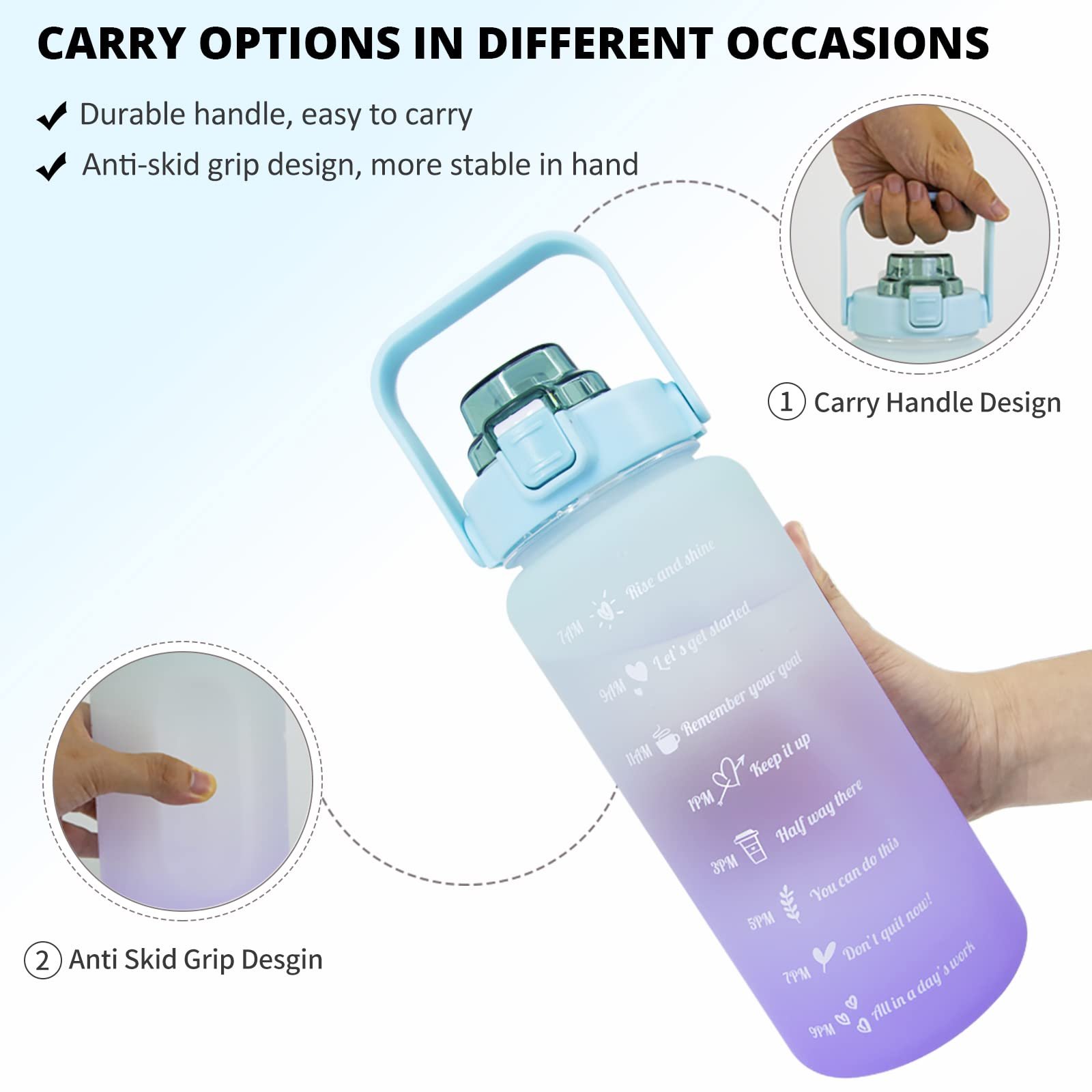 Direct Drinking Half Gallon Motivational Gradient Time Encouraging Marker Water Bottle With Straw And Handle