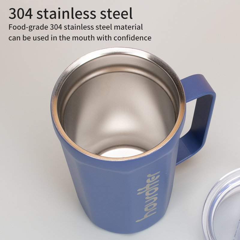 houroffer vacuum Flask 15 oz stainless steel water bottle with handle 15 ounce coffee mugs with Transparent Lid