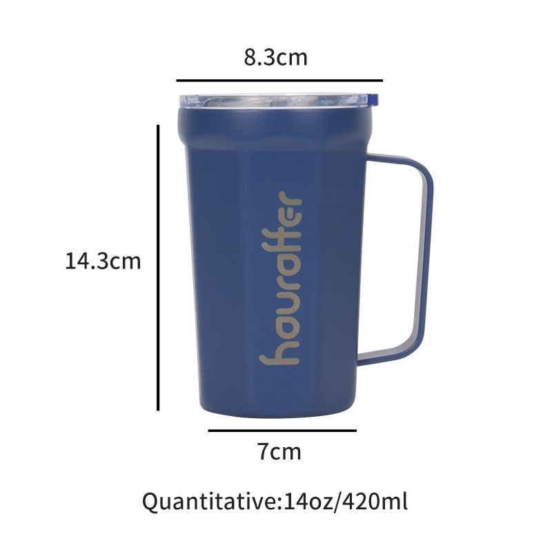 houroffer vacuum Flask 15 oz stainless steel water bottle with handle 15 ounce coffee mugs with Transparent Lid
