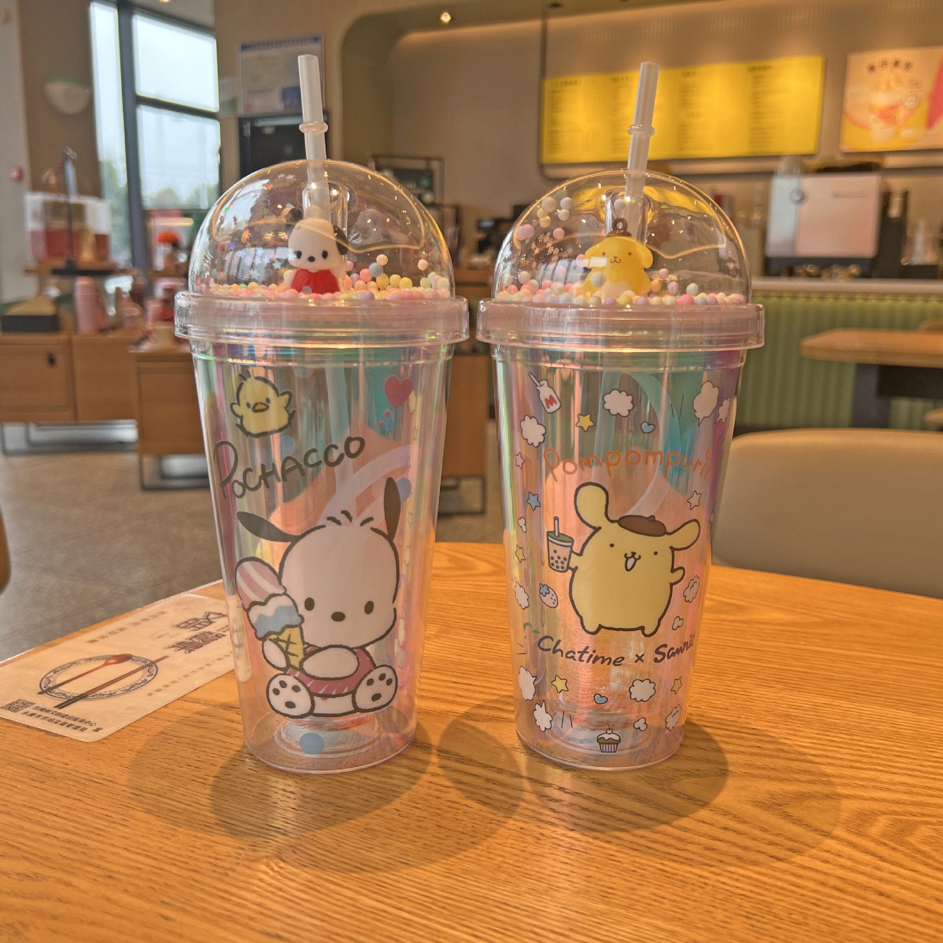 Ruunjoy new anime laser water cup kawaii cartoon melody kulomi with straw Double-Layer Plastic Large Capacity gifts water bottle
