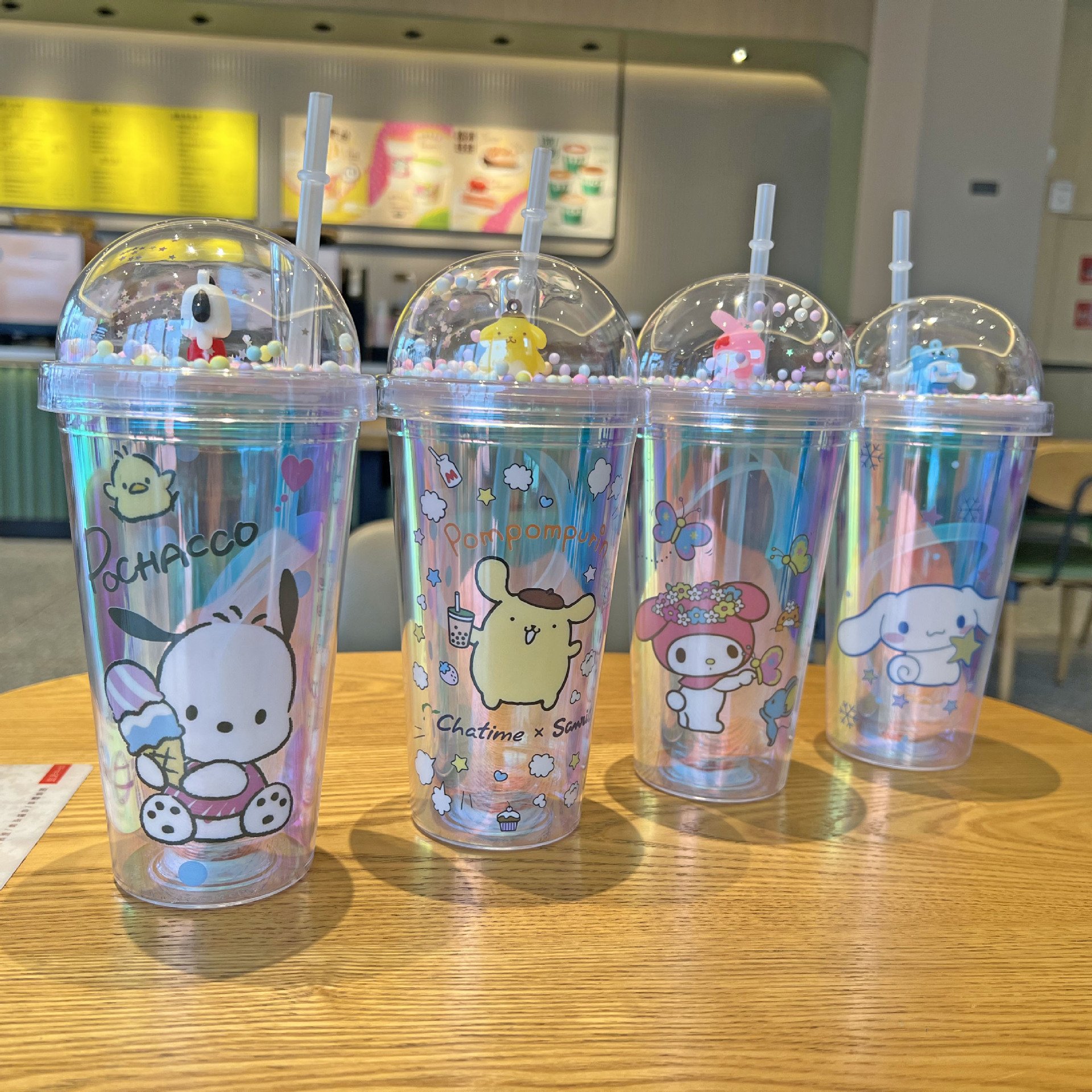 Ruunjoy new anime laser water cup kawaii cartoon melody kulomi with straw Double-Layer Plastic Large Capacity gifts water bottle