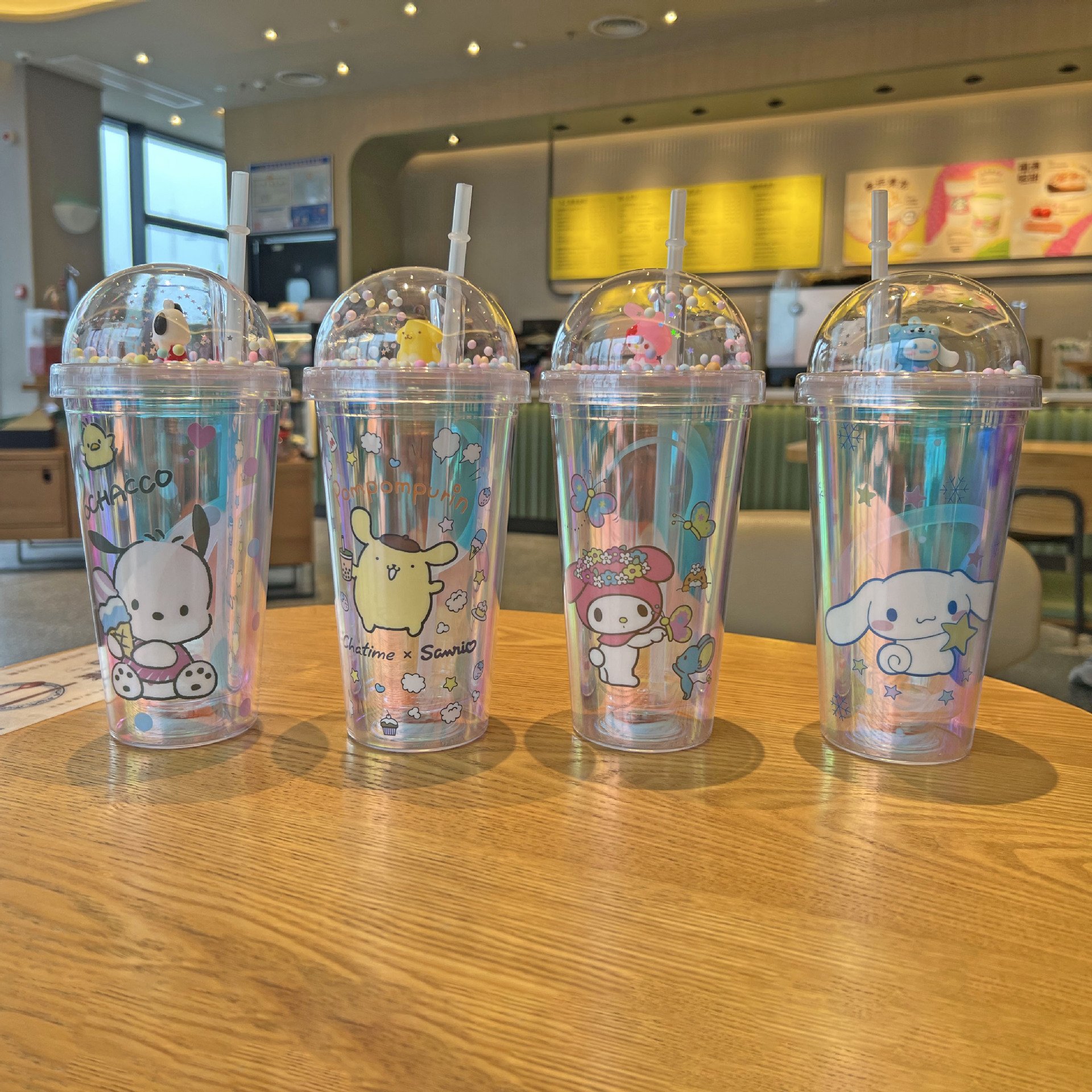 Ruunjoy new anime laser water cup kawaii cartoon melody kulomi with straw Double-Layer Plastic Large Capacity gifts water bottle