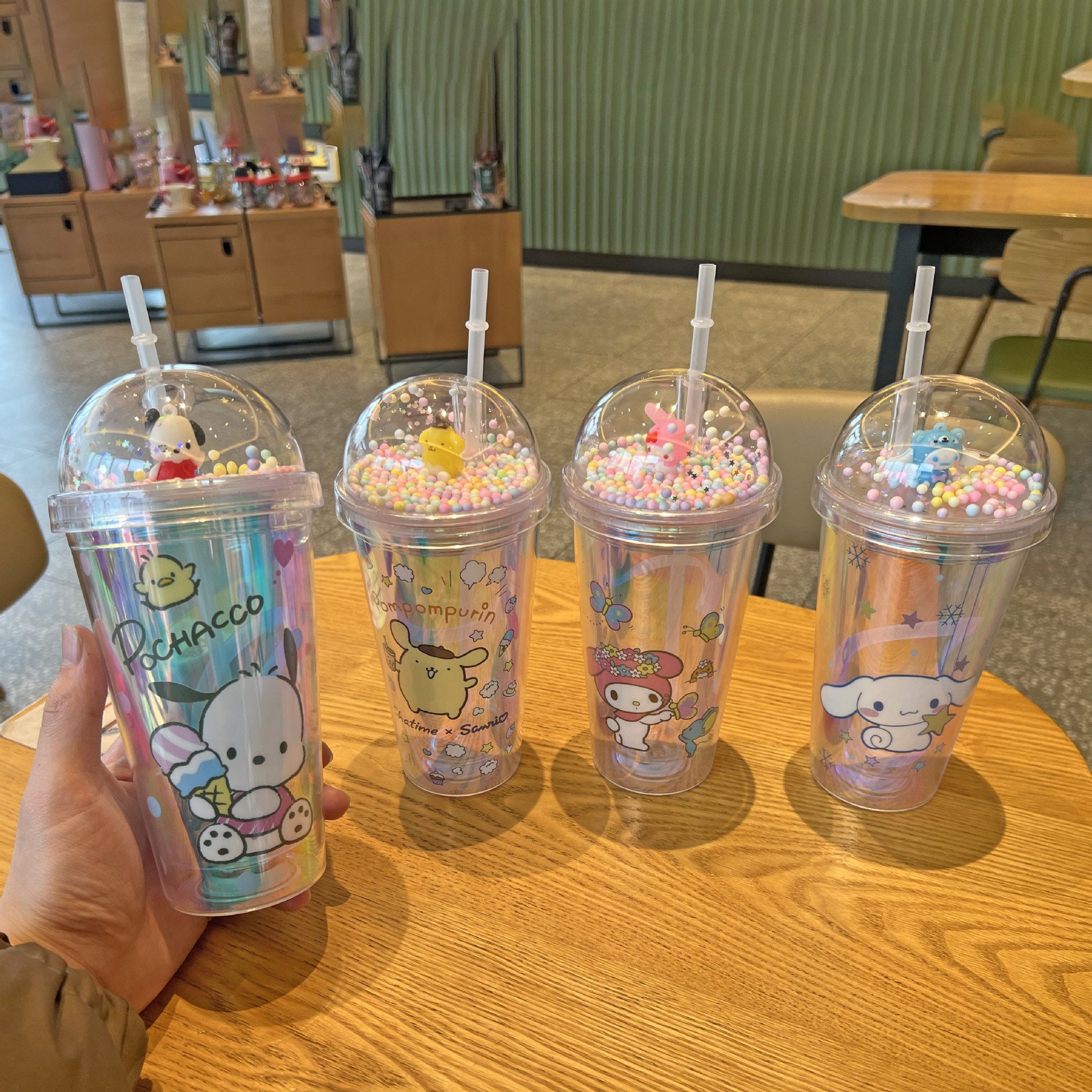 Ruunjoy new anime laser water cup kawaii cartoon melody kulomi with straw Double-Layer Plastic Large Capacity gifts water bottle