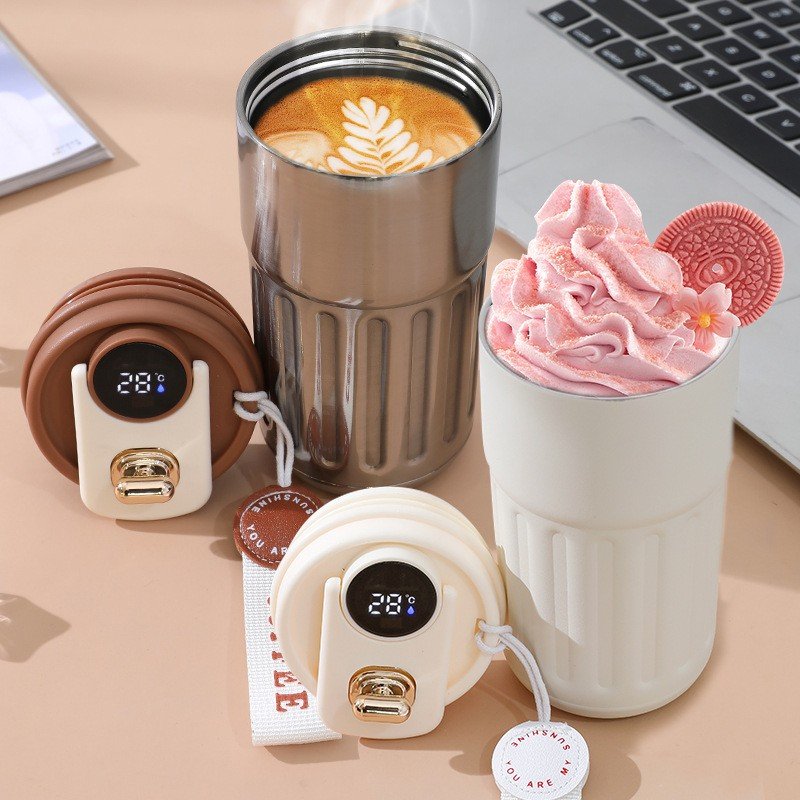 Smart Temperature 316 Stainless Steel Coffee Mug Portable Car Mug with Cute Companionship Rope Direct Drinking for Adults