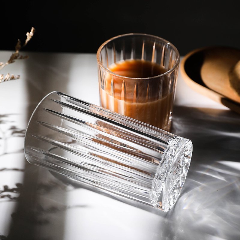 Wholesale Customize Clear Water Glass with Vertical Stripes Daily Use Coffee Mugs whiskey glass For Party highball juice glass