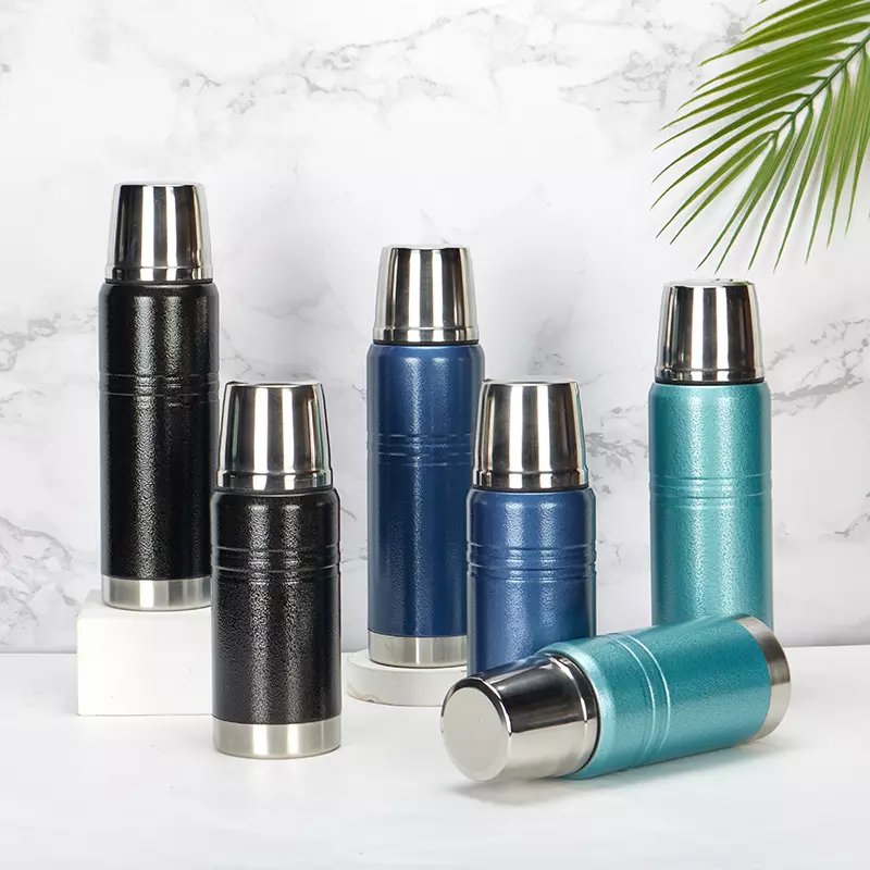 350ml/500ml/750ml/1.0L 18/8 Double Wall Stainless Steel Vacuum Bullet Flask with Cup Lid