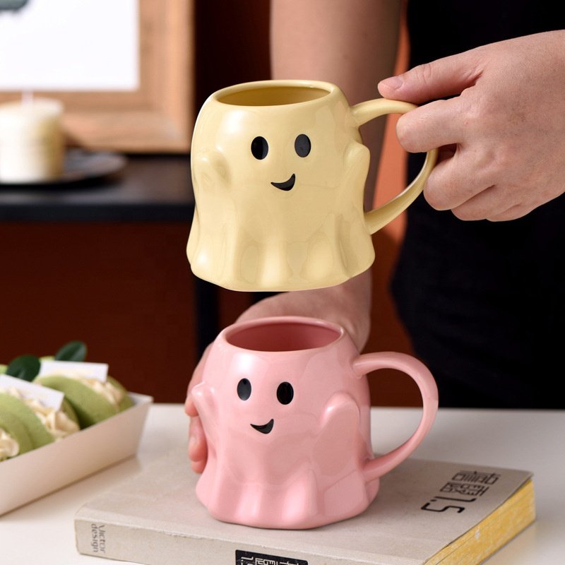 Small Holiday Gifts Cartoon Cute Ghost Mugs 400Ml Ceramic Coffee Mug Halloween Ghost Mug