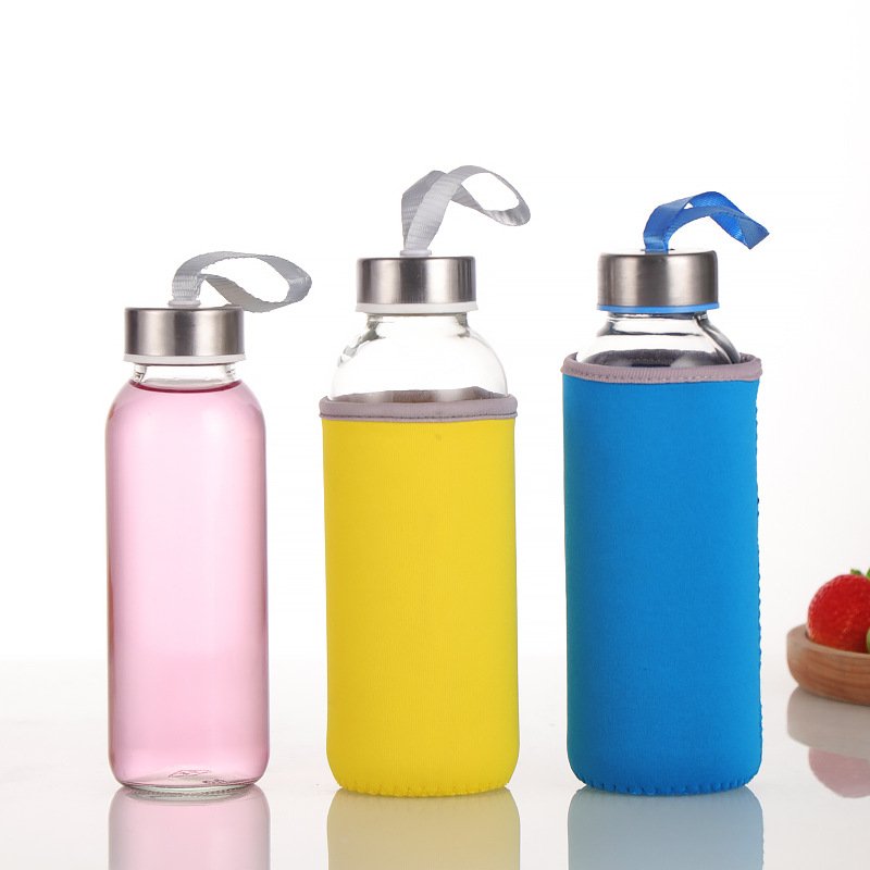 Glass Bottles Eco Friendly Bpa Free Stainless Steel Lid Drinking Bottle 500ml Drinking Custom Glass Water Bottle