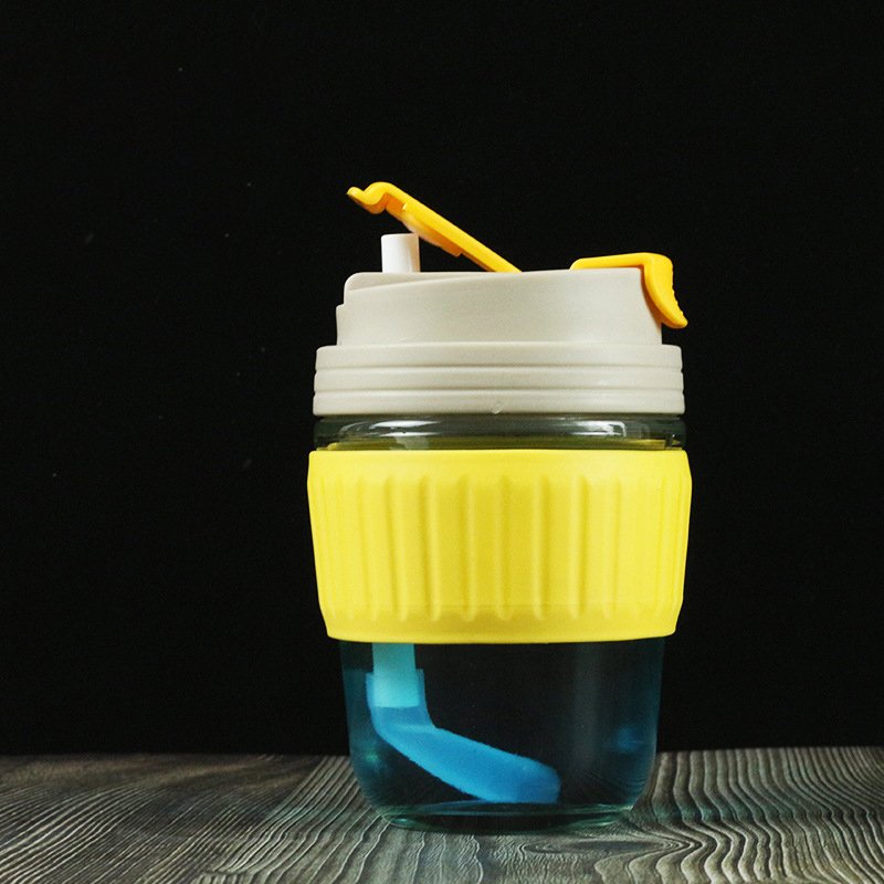 KLH030 Portable Water Bottle 350ml Juice Mug With Cover Office Coffee Glass Cups Milk Tea Tumblers Student Drink Straw Cup