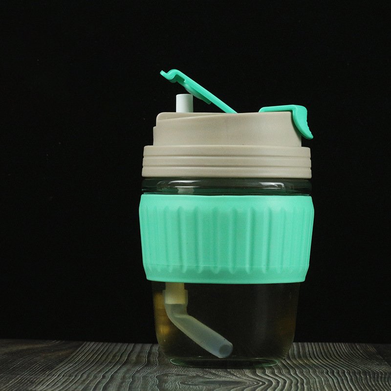 KLH030 Portable Water Bottle 350ml Juice Mug With Cover Office Coffee Glass Cups Milk Tea Tumblers Student Drink Straw Cup