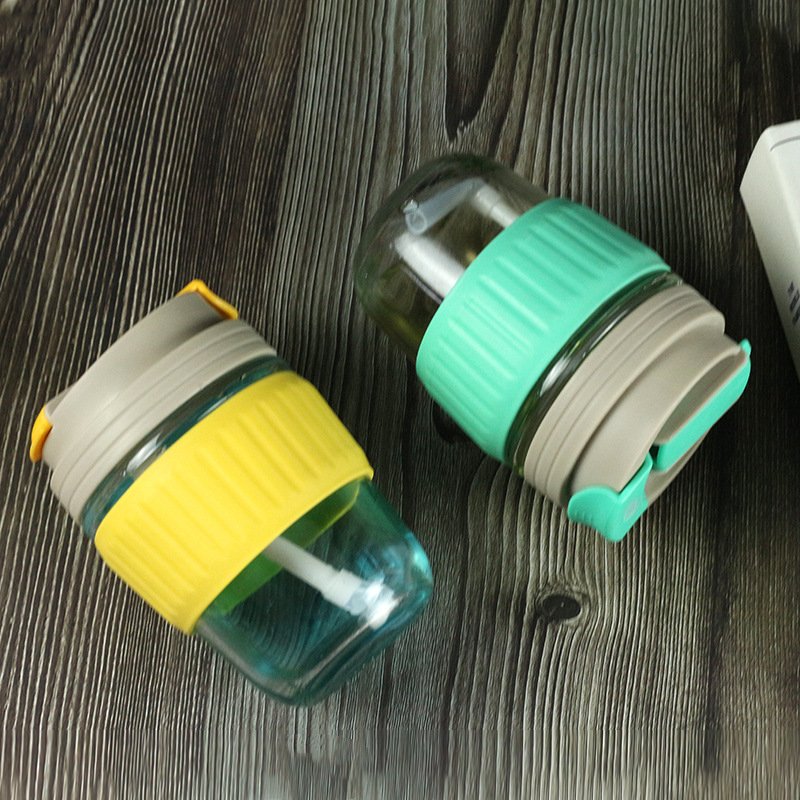 KLH030 Portable Water Bottle 350ml Juice Mug With Cover Office Coffee Glass Cups Milk Tea Tumblers Student Drink Straw Cup
