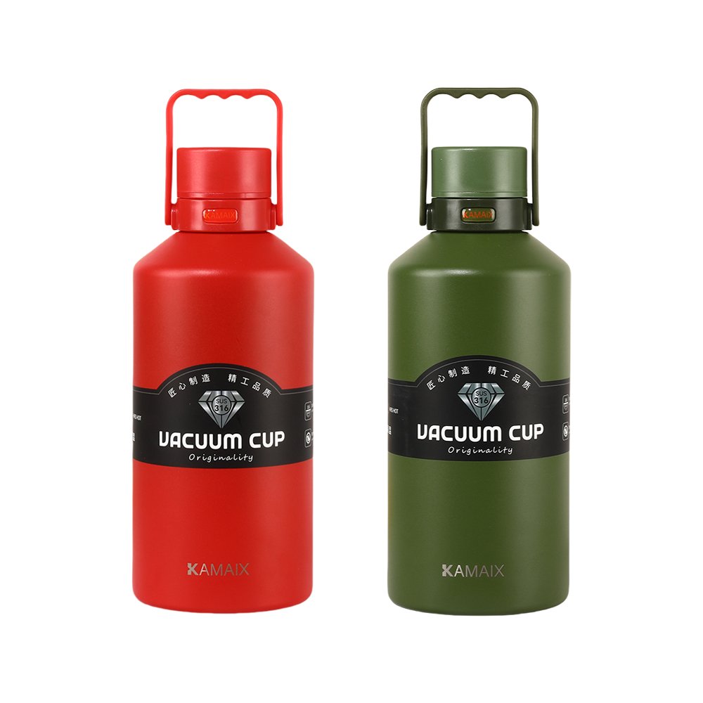 Double Wall Stainless Steel Vacuum Flasks with handle and press button lid for Hiking and Camping