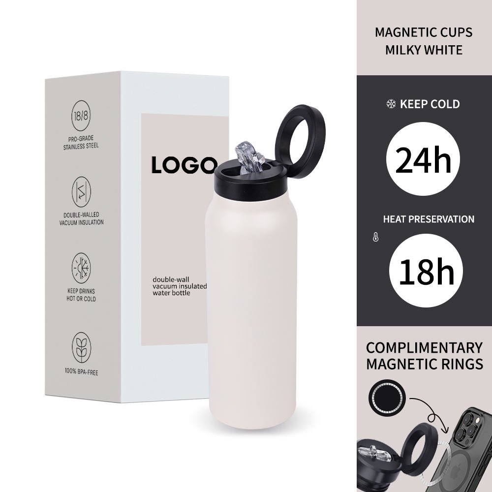 Custom Logo 32Oz Double Wall Vacuum Flasks Insulated Stainless Steel Magnetic Lid & Straw Water Bottle With Phone Holder