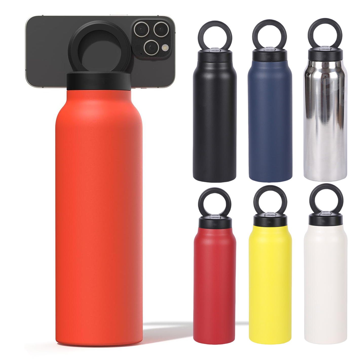 Custom Logo 32Oz Double Wall Vacuum Flasks Insulated Stainless Steel Magnetic Lid & Straw Water Bottle With Phone Holder