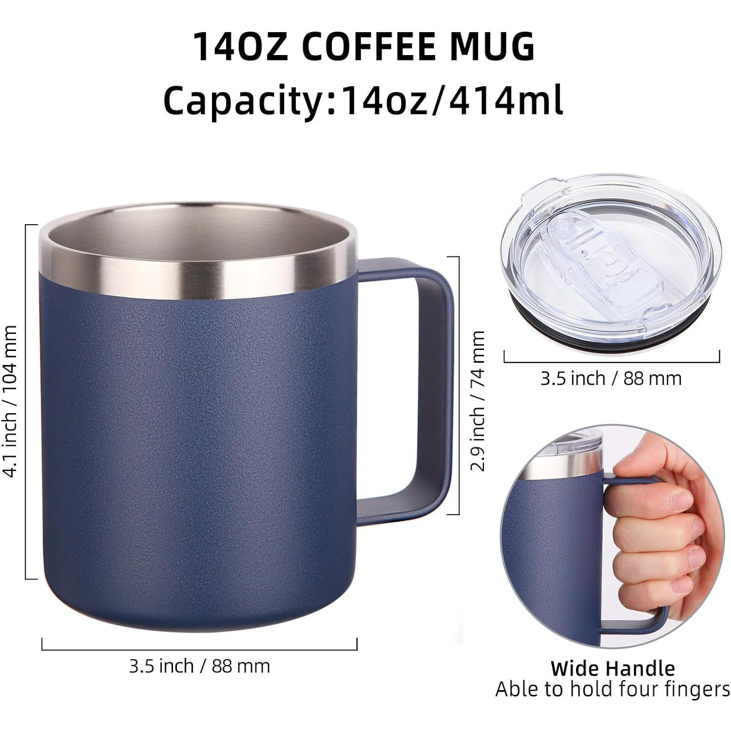 Wholesale 14oz stainless steel travel vacuum insulated coffee cup double walled reusable wine tumbler mug with handle
