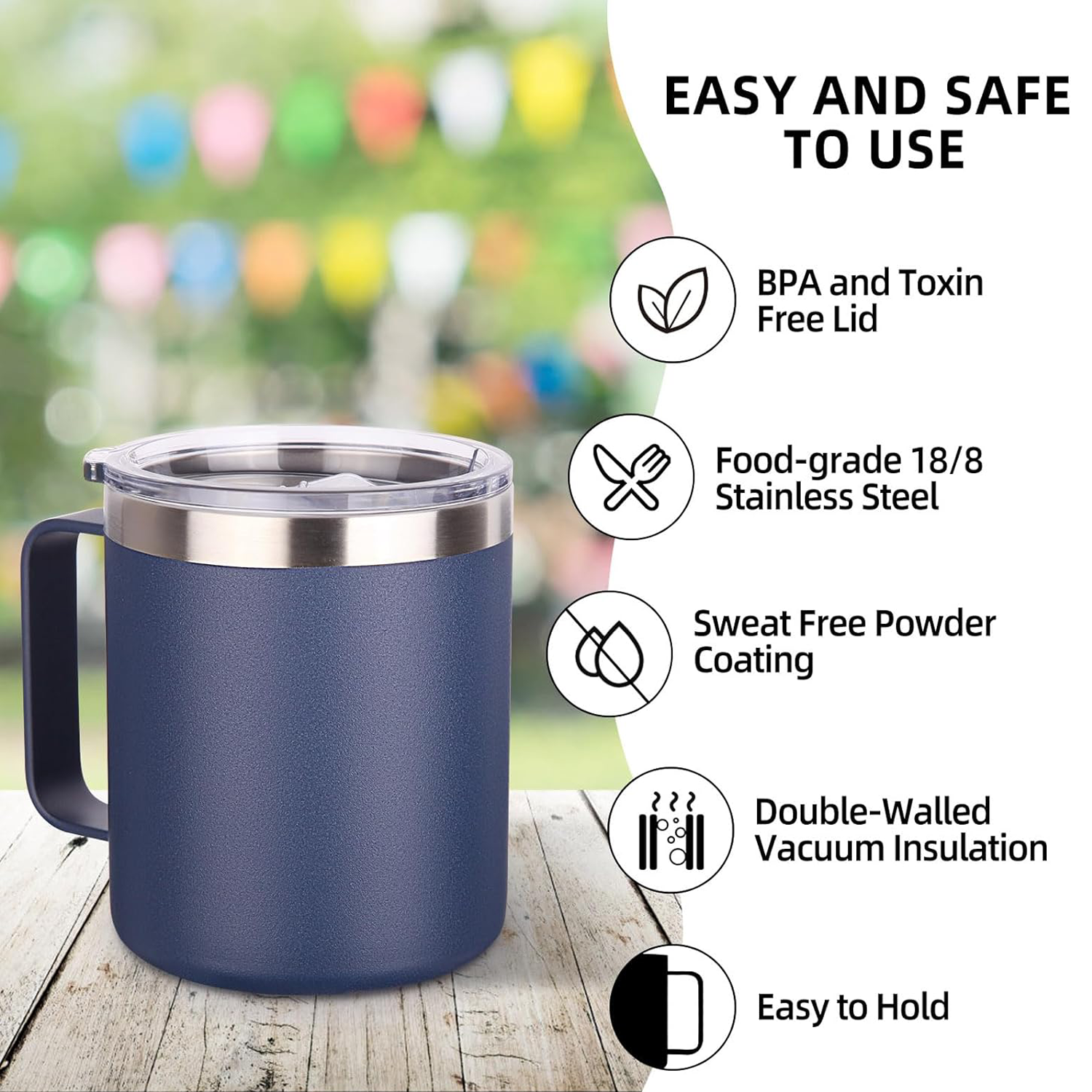 Wholesale 14oz stainless steel travel vacuum insulated coffee cup double walled reusable wine tumbler mug with handle