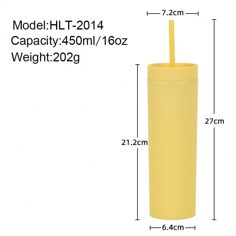450ML/16OZ Travel Mug Plastic Reusable Water Bottle Modern Straight Straw Cup with Lid and Straw