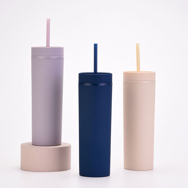 450ML/16OZ Travel Mug Plastic Reusable Water Bottle Modern Straight Straw Cup with Lid and Straw