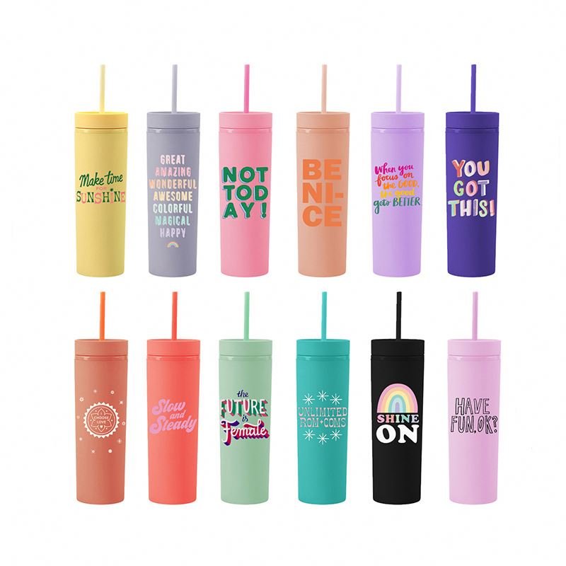 450ML/16OZ Travel Mug Plastic Reusable Water Bottle Modern Straight Straw Cup with Lid and Straw
