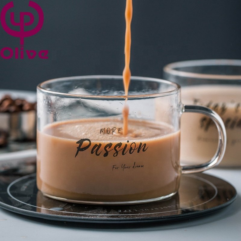 Wholesale office tea dessert oatmeal breakfast cup high borosilicate glass large size wide mouth alphabet coffee mug with handle