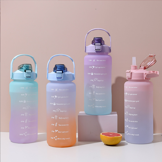 New Design Custom Logo Sports Water Bottle School Kids Gym Popular 2l Plastic Water Bottles With Straw