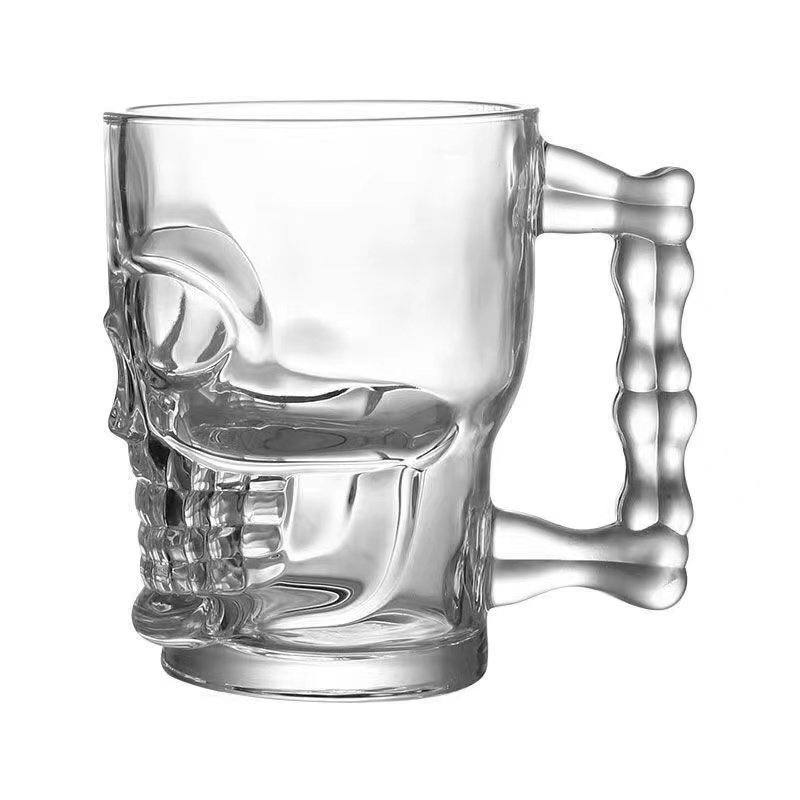 Factory direct sale glass wine glass with handle 17oz wide mouth skull beer mug