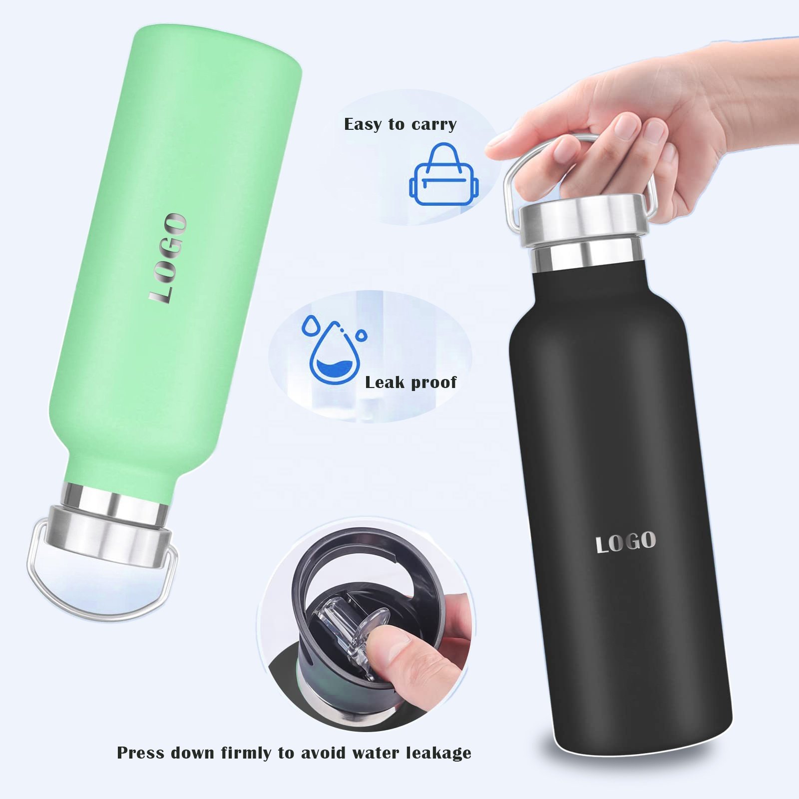 Eco-Friendly Double Wall Custom Logo Bottle Water Standard Mouth Vacuum Flask Insulated Drink Sport Stainless Steel Water Bottle