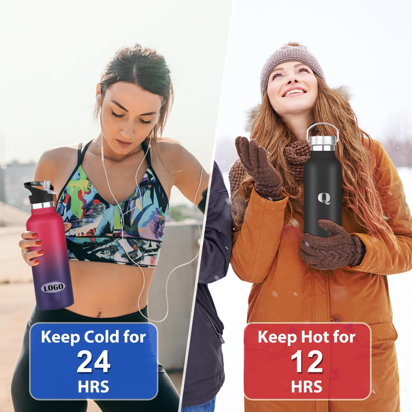 Eco-Friendly Double Wall Custom Logo Bottle Water Standard Mouth Vacuum Flask Insulated Drink Sport Stainless Steel Water Bottle