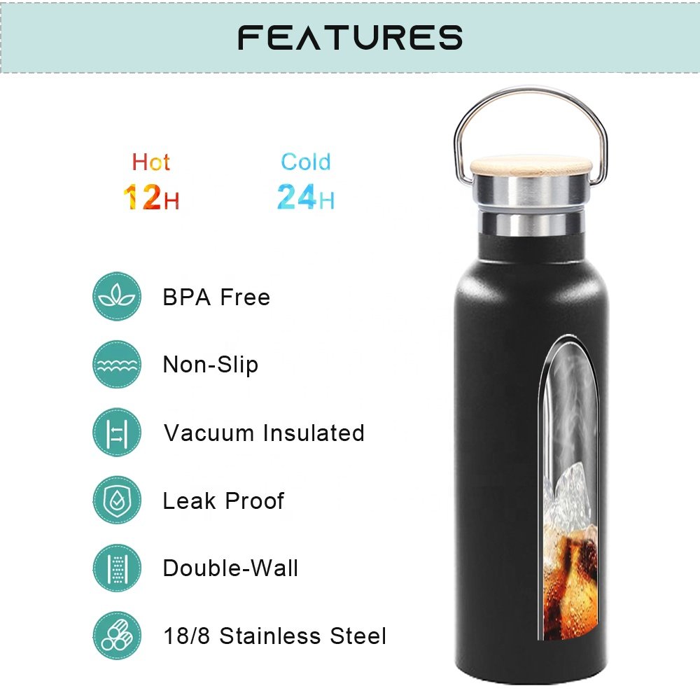 Eco-Friendly Double Wall Custom Logo Bottle Water Standard Mouth Vacuum Flask Insulated Drink Sport Stainless Steel Water Bottle