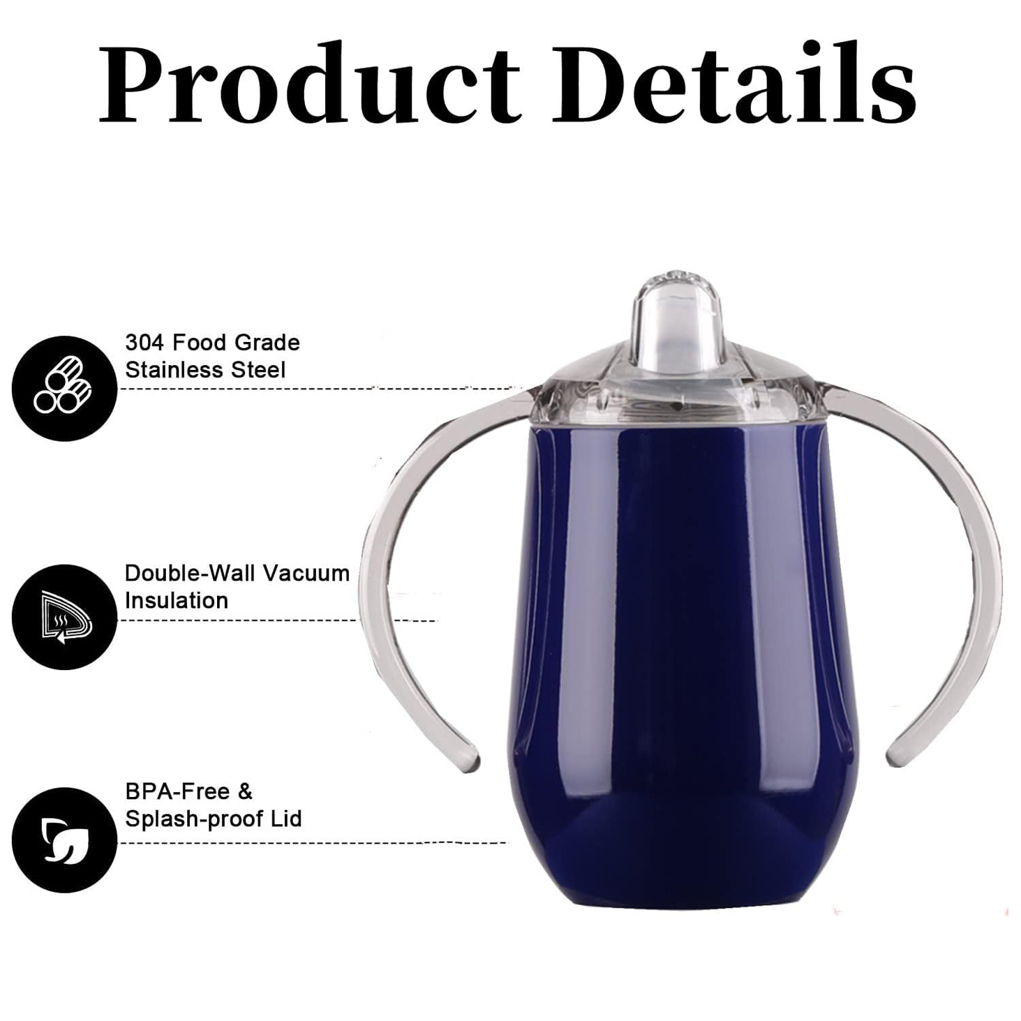 Hot Sale 10oz Stainless Steel Baby Sippy Cup with Nozzle Egg Shape Tumbler Baby Bottles with Double Handle