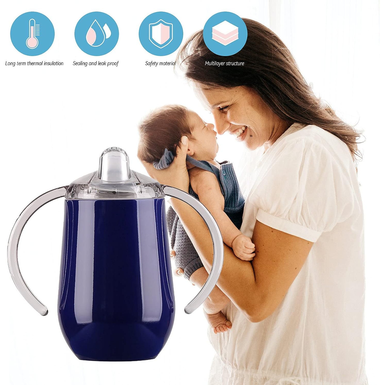 Hot Sale 10oz Stainless Steel Baby Sippy Cup with Nozzle Egg Shape Tumbler Baby Bottles with Double Handle