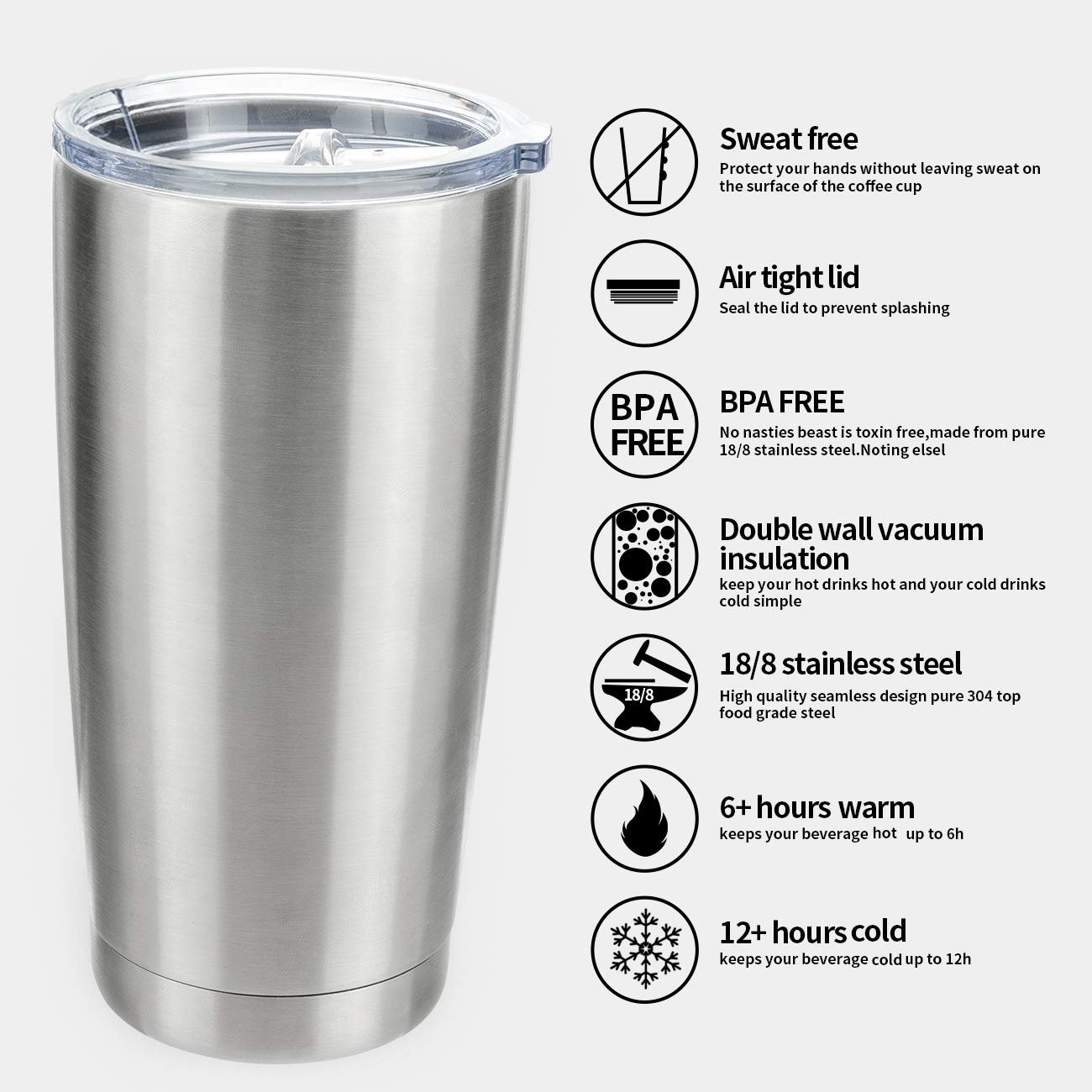 Sustainable Double Wall Food Grade #304 Stainless Steel Termos Vacuum Car Mug 20oz Skinny Travel Coffee Tumbler