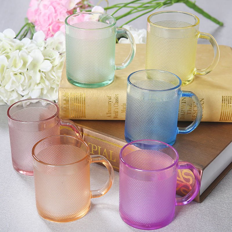 WXL100 Handle Heat Resistance Glass Mug Milk Tea Office Cups Drinkware Kitchen Home Use Colorful Rock Cup