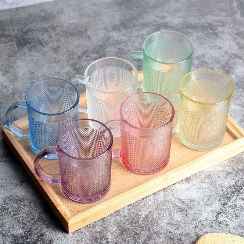 WXL100 Handle Heat Resistance Glass Mug Milk Tea Office Cups Drinkware Kitchen Home Use Colorful Rock Cup