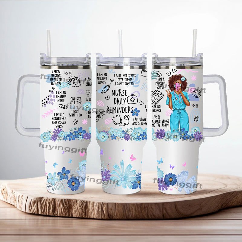 Low Price Custom High Quality Nurse Themed Insulated Mug 40oz Stainless Steel Cup 5d Printing 40 Oz Tumbler with handle straw