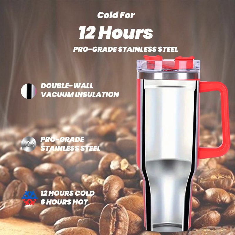 40oz Tumbler with Handle Insulated Stainless Steel Travel Coffee Mug with Straw&Lid Large Water Bottle Cup for Cold Beverages
