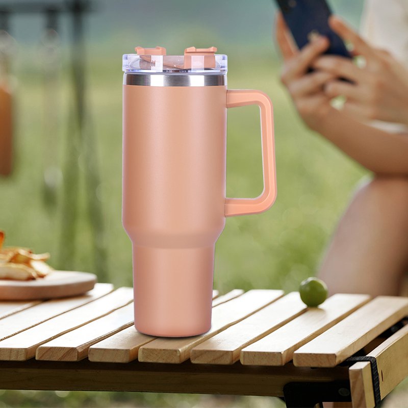 40oz Tumbler with Handle Insulated Stainless Steel Travel Coffee Mug with Straw&Lid Large Water Bottle Cup for Cold Beverages