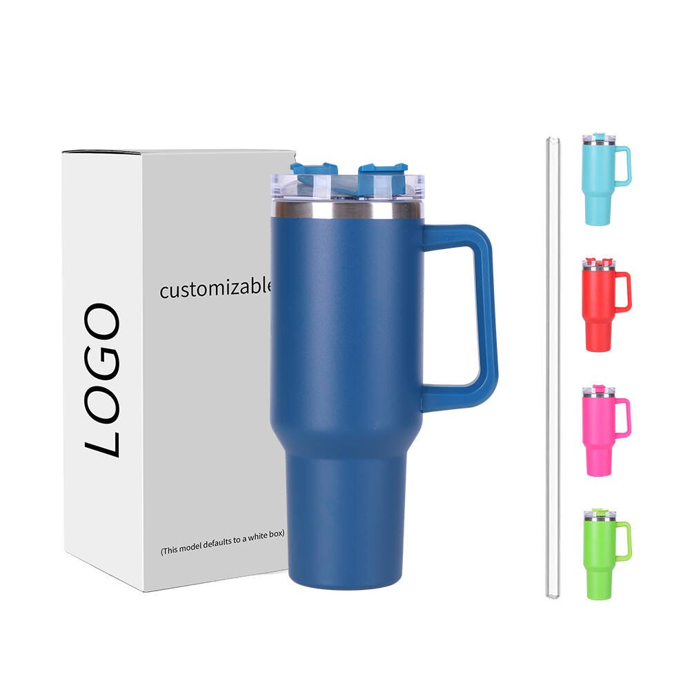 40oz Tumbler with Handle Insulated Stainless Steel Travel Coffee Mug with Straw&Lid Large Water Bottle Cup for Cold Beverages